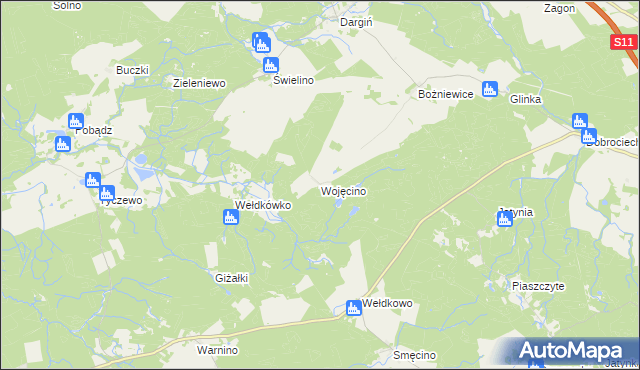 mapa Wojęcino, Wojęcino na mapie Targeo