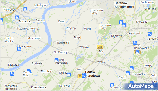 mapa Wojków gmina Padew Narodowa, Wojków gmina Padew Narodowa na mapie Targeo