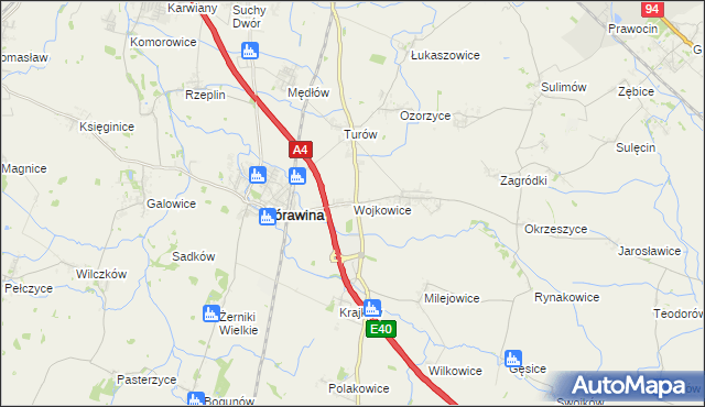 mapa Wojkowice gmina Żórawina, Wojkowice gmina Żórawina na mapie Targeo