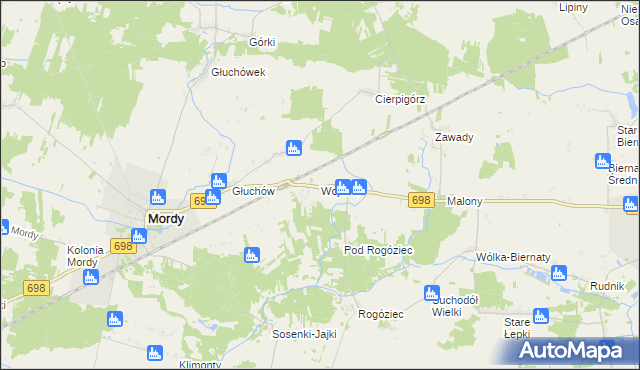 mapa Wojnów gmina Mordy, Wojnów gmina Mordy na mapie Targeo