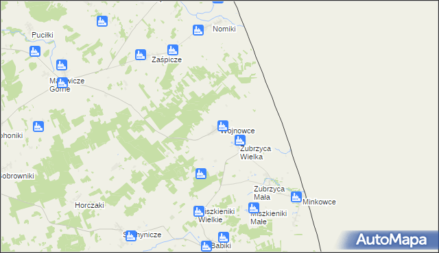 mapa Wojnowce gmina Szudziałowo, Wojnowce gmina Szudziałowo na mapie Targeo