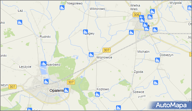 mapa Wojnowice gmina Opalenica, Wojnowice gmina Opalenica na mapie Targeo