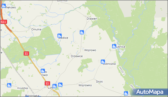 mapa Wojnowo gmina Szczecinek, Wojnowo gmina Szczecinek na mapie Targeo