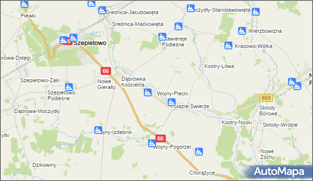 mapa Wojny-Piecki, Wojny-Piecki na mapie Targeo