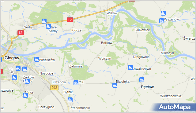 mapa Wojszyn gmina Pęcław, Wojszyn gmina Pęcław na mapie Targeo