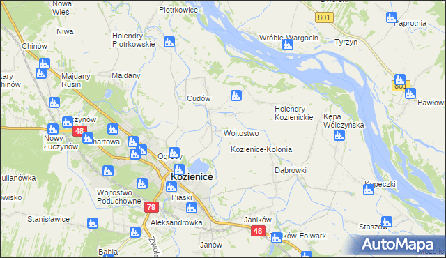 mapa Wójtostwo gmina Kozienice, Wójtostwo gmina Kozienice na mapie Targeo