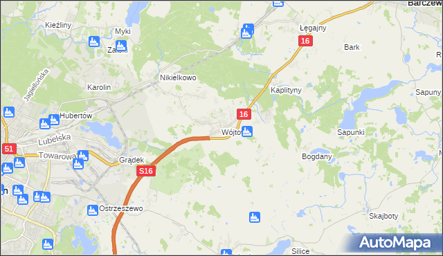 mapa Wójtowo gmina Barczewo, Wójtowo gmina Barczewo na mapie Targeo