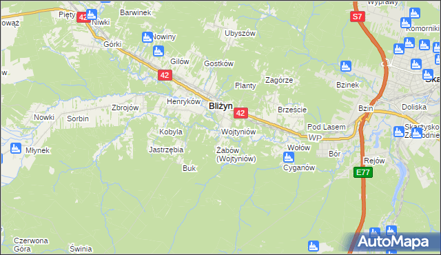 mapa Wojtyniów, Wojtyniów na mapie Targeo