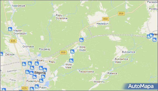 mapa Wola Duża gmina Biłgoraj, Wola Duża gmina Biłgoraj na mapie Targeo