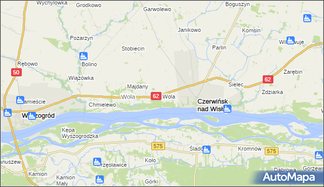 mapa Wola gmina Czerwińsk nad Wisłą, Wola gmina Czerwińsk nad Wisłą na mapie Targeo