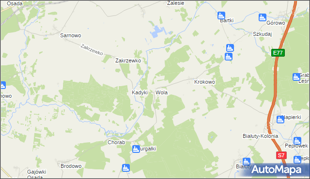 mapa Wola gmina Kozłowo, Wola gmina Kozłowo na mapie Targeo