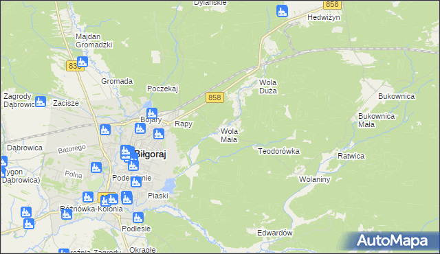 mapa Wola Mała gmina Biłgoraj, Wola Mała gmina Biłgoraj na mapie Targeo