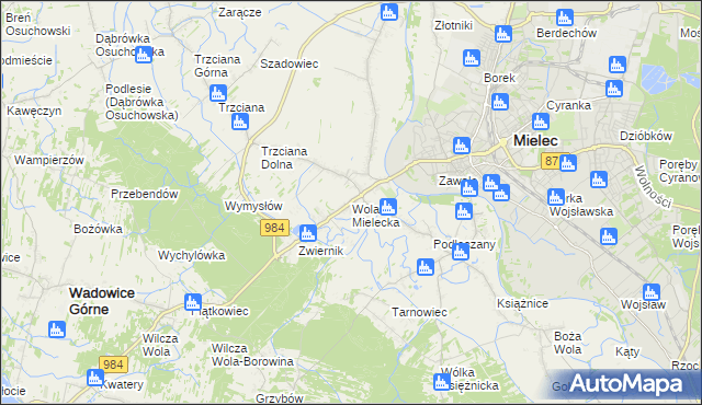 mapa Wola Mielecka, Wola Mielecka na mapie Targeo