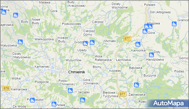 mapa Wola Rafałowska gmina Chmielnik, Wola Rafałowska gmina Chmielnik na mapie Targeo