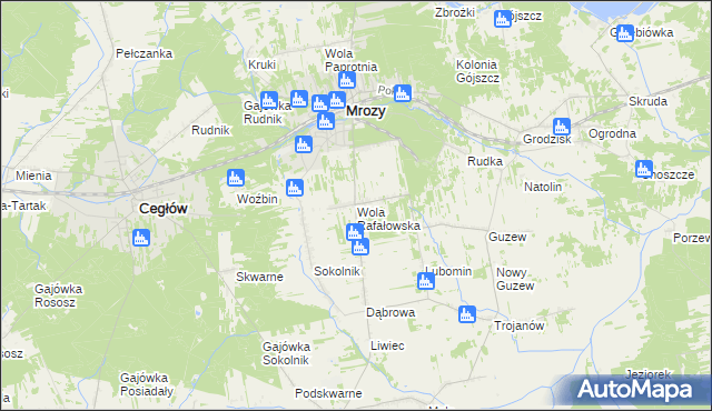 mapa Wola Rafałowska gmina Mrozy, Wola Rafałowska gmina Mrozy na mapie Targeo