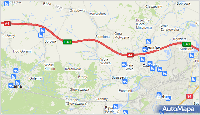 mapa Wola Wielka gmina Żyraków, Wola Wielka gmina Żyraków na mapie Targeo