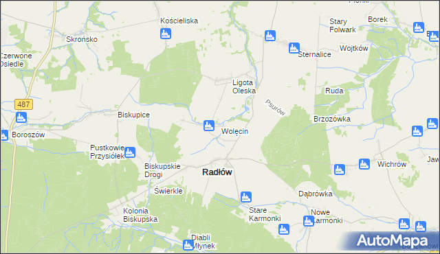 mapa Wolęcin gmina Radłów, Wolęcin gmina Radłów na mapie Targeo