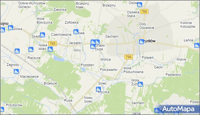 mapa Wolica gmina Szydłów, Wolica gmina Szydłów na mapie Targeo