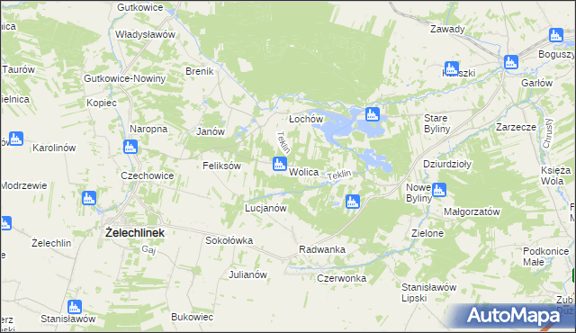 mapa Wolica gmina Żelechlinek, Wolica gmina Żelechlinek na mapie Targeo