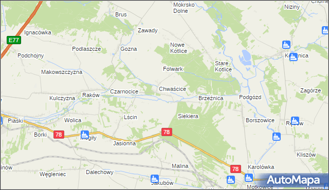mapa Wólka gmina Jędrzejów, Wólka gmina Jędrzejów na mapie Targeo