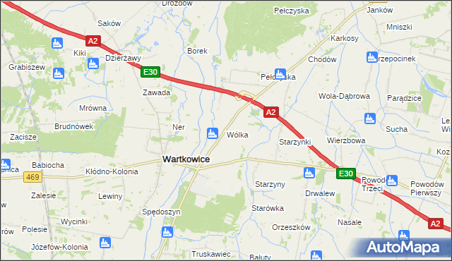 mapa Wólka gmina Wartkowice, Wólka gmina Wartkowice na mapie Targeo