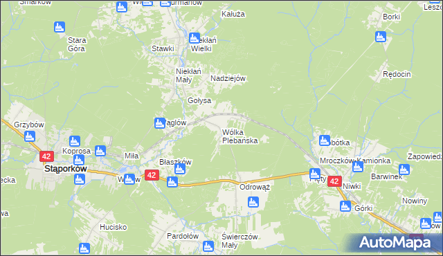 mapa Wólka Plebańska gmina Stąporków, Wólka Plebańska gmina Stąporków na mapie Targeo