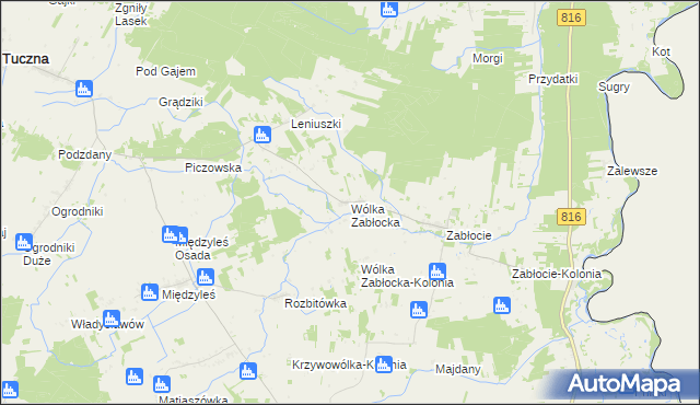 mapa Wólka Zabłocka gmina Tuczna, Wólka Zabłocka gmina Tuczna na mapie Targeo