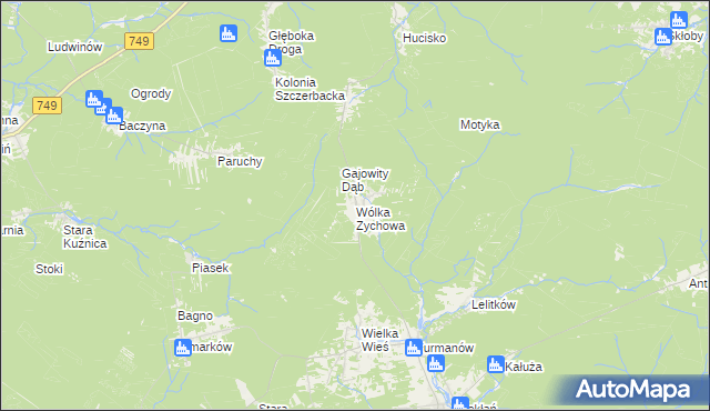 mapa Wólka Zychowa, Wólka Zychowa na mapie Targeo