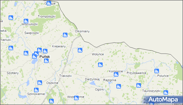 mapa Wołyńce gmina Puńsk, Wołyńce gmina Puńsk na mapie Targeo