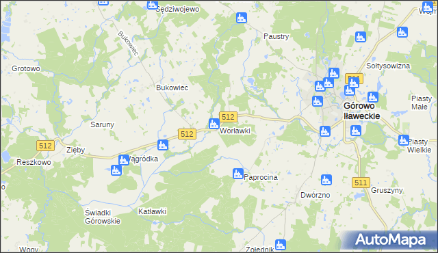 mapa Worławki gmina Górowo Iławeckie, Worławki gmina Górowo Iławeckie na mapie Targeo