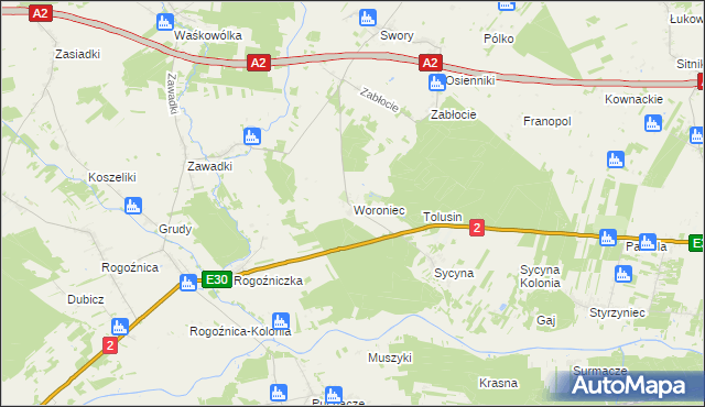 mapa Woroniec gmina Biała Podlaska, Woroniec gmina Biała Podlaska na mapie Targeo