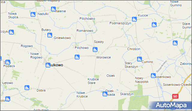 mapa Worowice gmina Bulkowo, Worowice gmina Bulkowo na mapie Targeo