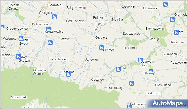 mapa Worowice gmina Waśniów, Worowice gmina Waśniów na mapie Targeo