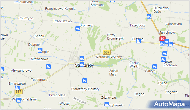 mapa Worowice-Wyroby, Worowice-Wyroby na mapie Targeo