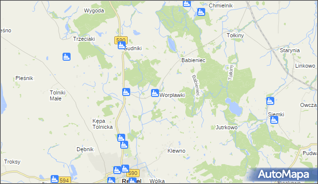 mapa Worpławki, Worpławki na mapie Targeo