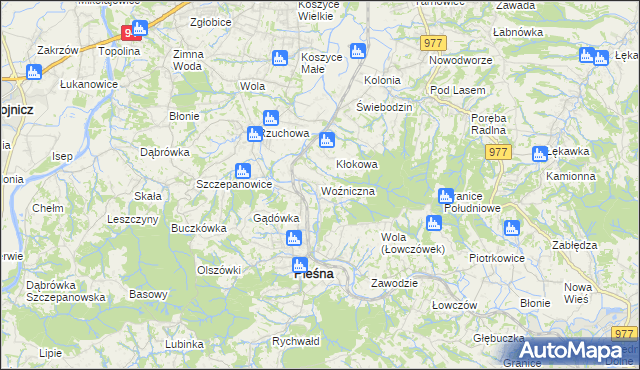 mapa Woźniczna, Woźniczna na mapie Targeo