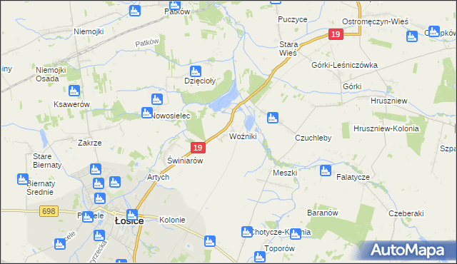 mapa Woźniki gmina Łosice, Woźniki gmina Łosice na mapie Targeo