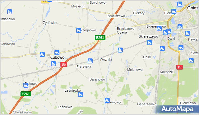 mapa Woźniki gmina Łubowo, Woźniki gmina Łubowo na mapie Targeo