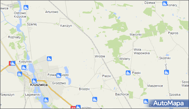 mapa Wróble gmina Kruszwica, Wróble gmina Kruszwica na mapie Targeo