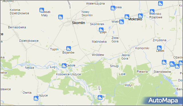 mapa Wróblew gmina Skomlin, Wróblew gmina Skomlin na mapie Targeo