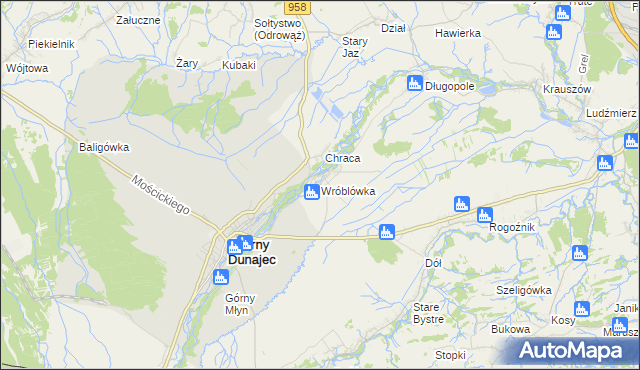 mapa Wróblówka gmina Czarny Dunajec, Wróblówka gmina Czarny Dunajec na mapie Targeo