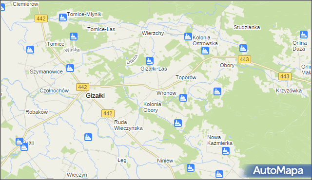 mapa Wronów gmina Gizałki, Wronów gmina Gizałki na mapie Targeo