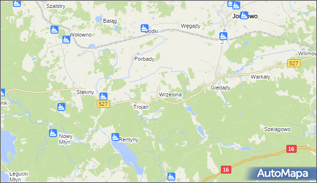 mapa Wrzesina gmina Jonkowo, Wrzesina gmina Jonkowo na mapie Targeo