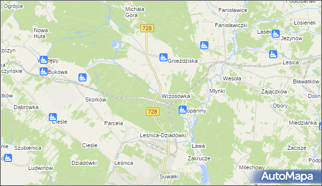 mapa Wrzosówka gmina Małogoszcz, Wrzosówka gmina Małogoszcz na mapie Targeo
