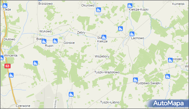 mapa Wszebory gmina Kolno, Wszebory gmina Kolno na mapie Targeo