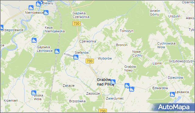 mapa Wyborów gmina Grabów nad Pilicą, Wyborów gmina Grabów nad Pilicą na mapie Targeo