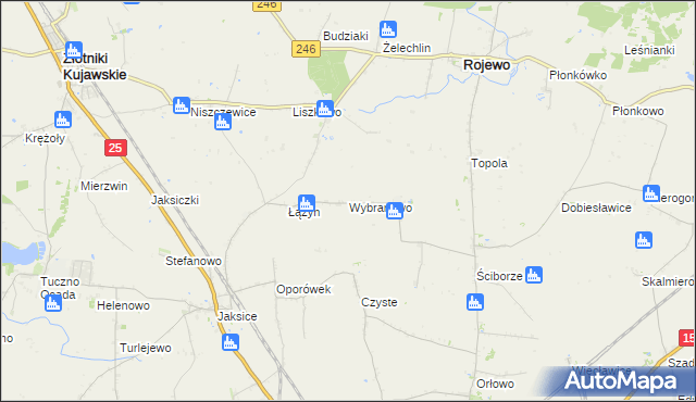 mapa Wybranowo gmina Rojewo, Wybranowo gmina Rojewo na mapie Targeo