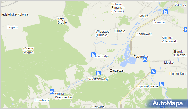 mapa Wychody, Wychody na mapie Targeo