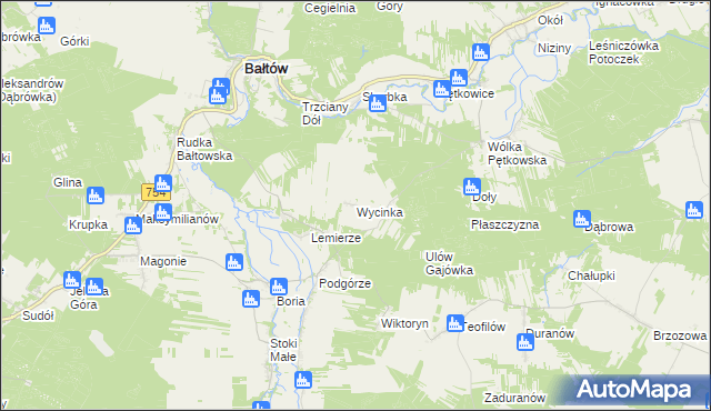 mapa Wycinka gmina Bałtów, Wycinka gmina Bałtów na mapie Targeo