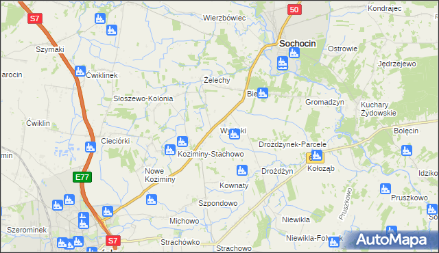 mapa Wycinki gmina Sochocin, Wycinki gmina Sochocin na mapie Targeo